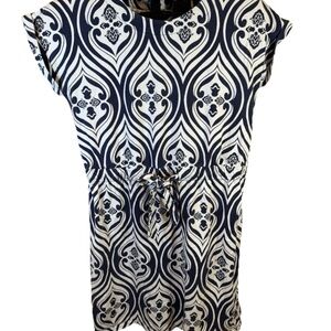 Liz Claiborne Blue & White Romper Dress Sz M Beach Nautical Resort Wear